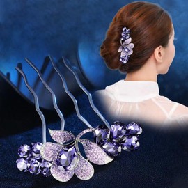 Rhinestone French Side Combs Crystal Twist Comb Strong Hold Hair Clips Decorative Comb Hair Clips Bridal Wedding Hair Accessories for Girls Women (Purple)
