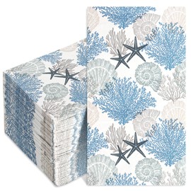 FYSUIMU 100Pcs Ocean Guest Napkin Starfish Seashell Coral Disposable Paper Napkin Beach Sea Dinner Hand Napkin for Home Kitchen Bathroom Party Supplies
