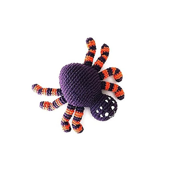 Pebble Purple Spider Rattle, Fair Trade, Machine Washable, 5-inch Length, Cotton Yarn