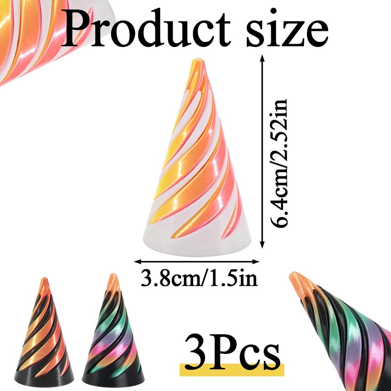 3PCS 3D Printed Fidget Toy, Spiral Cone Fidget Toy, Hypnotiq