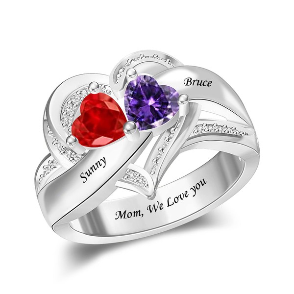 ORFANDE Custom Mothers Ring with 2 Birthstones Personalized Promise Ring