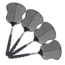 MYSTICHOME Fly Swatter 4 Pack, Durable Heavy Duty Plastic Fly Swatters, Stainless Steel Telescopic FlySwatter for Indoors/Outdoor/Kitchen/Garden (4 Pack Black)