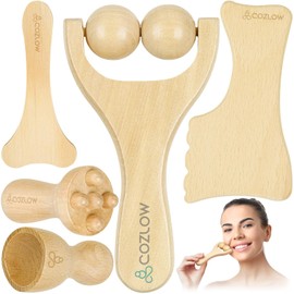 COZLOW Gua Sha Facial Massage Tool (5 Piece Set) Face Lifting Lymphatic Drainage Tree Therapy Kit for Skin Care and Anti-Aging 5 PCs / 코즐로우 과샤 페이셜 마사지 도구(5피스 세트) 얼굴 리프팅 림프 배액 피부 관리 및 노화 방지를 위한 나무 테라피 키트 5 PCs