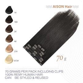 Aison Aison Dark Brown Clip in Hair Extensions Real Human Hair 70G Remy Human Hair Clip in Extensions Soft Silky Straight for Women 7pcs 16clips 18 Inch Brown Hair Extensions