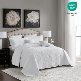 Blythease Oversized King Bedspread Cotton, Reversible Paisley Pattern Design, Lightweight Bedding Cover, 5 Piece Set, Pure White