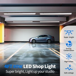 be studied 4FT Linkable 40W LED Shop Lights White 4000K Utility Shop 4000LM for Garages Shop, Linear Work Light Fixture Hanging or Flush Mount with Plug, ETL 4 Pack