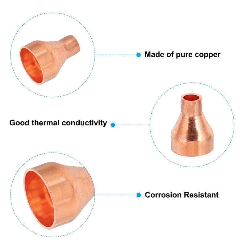 PATIKIL 1" to 3/8" ID Copper Reducer, 3pcs 99.9% Pure