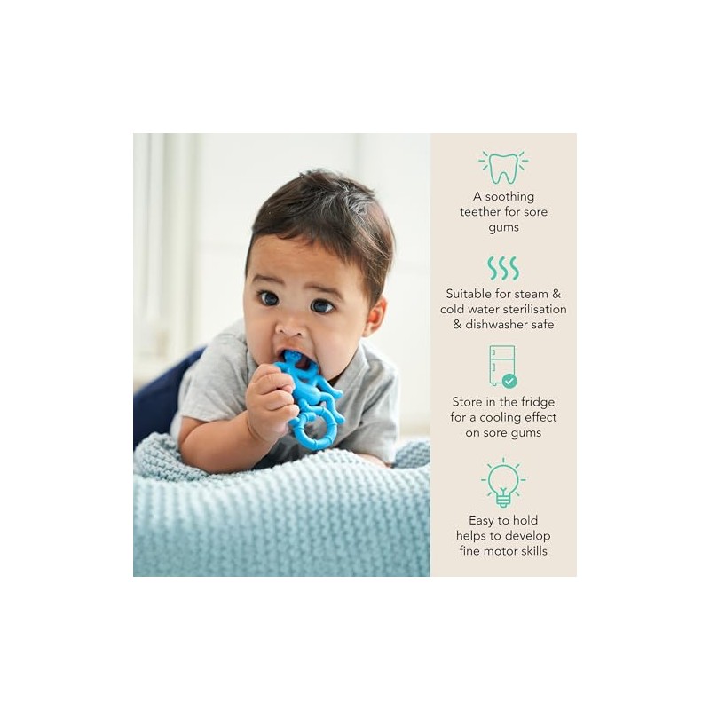 Mordedera para Bebé MatchStick Mini Monkey Mordedor, Azul (Blue), 10