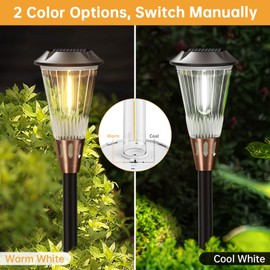 BITPOTT Solar Lights Outdoor Waterproof,2-Color Adjustable,4Pack Bright Up to 12 Hrs,Auto On/Off Garden Lights Solar Powered Landscape Lights for Yard Path Walkway Driveway （Cool White/Warm White）