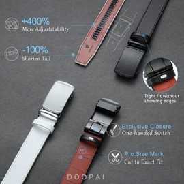 DOOPAI Belt Men, 2 Pack Ratchet Belt Dress Adjustable 1 3/8" Genuine Leather Belt, Designer Belts for Men Metal Buckle, Belt Size Length Can be Cut, with Gift Box