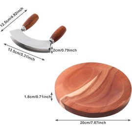 TIYOORTA MEZZALUNA KNIFE AND CUTTING BOARD – Double Blade herb chopper ULU Knife with 8 inch Recessed Board Set– For Efficient Mincing Nuts n Veggies