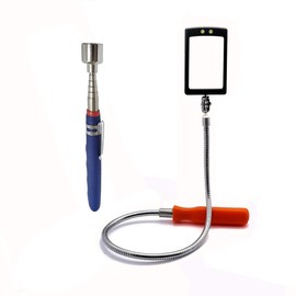 Flexible Inspection Mirror with 2 LED Light,20 lb Telescoping Magnetic Pick Up Tool, Extendable 31" Telescopic Magnet Stick Useful for Hard-to-Reach,Sink Drains Mechanic Automotive,for viewing