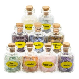 CECOMBINE 9 Mini Crystals Gemstone Bottles, Healing Crystal Tumbled Stones Collection Kit Natural Quartz Gravel Wishing Bottle, Home Craft Bottles for Reiki, Healing, Meditation, Chakra