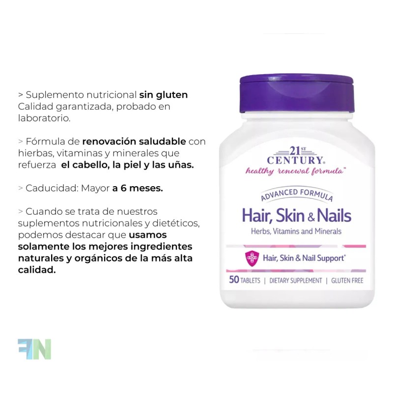 Vitaminas Cabello Piel Y Uñas 21st Century 50 Capsulas Hair