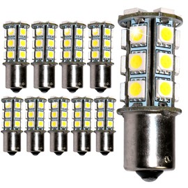 HQRP 10-Pack BA15s Single Contact Bayonet Base SMD 5050 6300-7000K 10-30V DC 3.4W Compatible With #93 1141 1156 1073 1093 1129