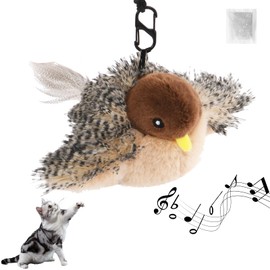 Aomig Cat Toy 4 Pieces Sparrow Electric Toy for Cats Interactive Toy for Pets with Catnip Real Wings and Bird Call Bird Cat Toys Automatic Toy (B)