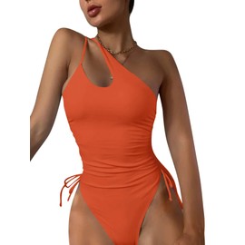 Eomenie - Traje de baño de una pieza para mujer, con control de barriga, halter, adelgazante, 1 pieza, Anaranjado, Medium