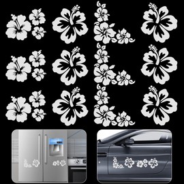 OIIKI 12Pcs Hibiscus Flowers Car Decals for Women, 3.5” Waterproof Vinyl Automotive Exterior Decoration Stickers for Auto Body Hood SUV Truck Motorcycle Doors Walls Laptop-Silver (3 Sets)