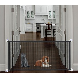 Portable Stair Gate for Dogs Indoor Magic Pet Gates for The House Doorway Upgraded Mesh 180/110 x 78 cm Safety Puppy Fence Housing, Black