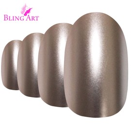 Falsche Nägel Bling Art Beige Mettalic Oval 24 Kunstnägel Mittel Tipps