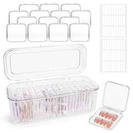 Press On Nail Orgnizer 14 PCS Clear Press On Nail Storage Boxes and 1 Big Storage box with 60 Pcs Adhesive Double Sided Tape,Press On Nail Packaging for Fake Nail Storage Nail Display Nail Salon.