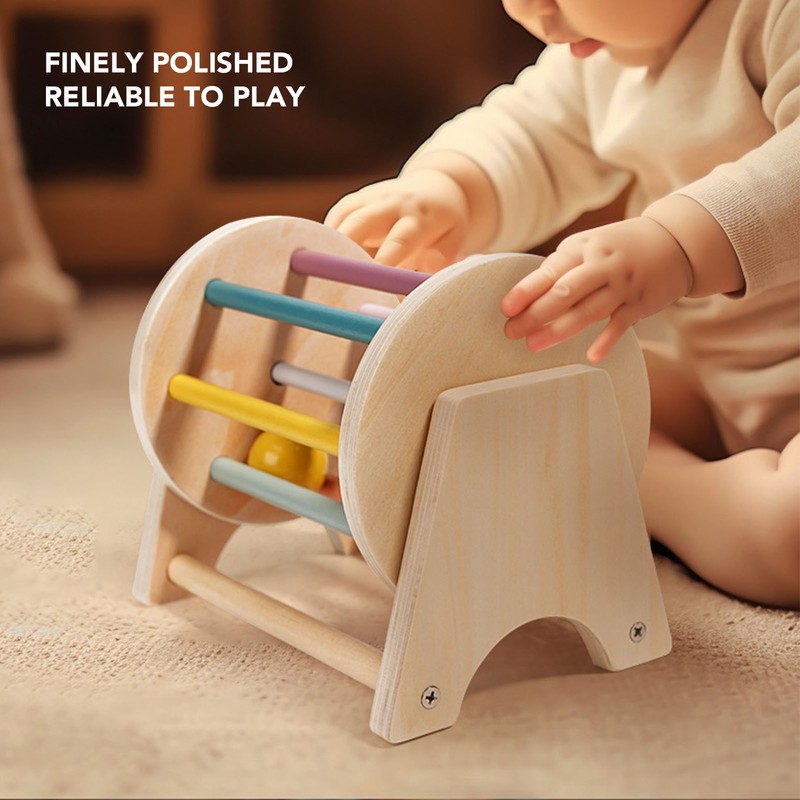 Wooden Rattle Rolling Drum Logic Thinking Hand Eye Coordination Safe