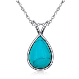 QMTIHU Genuine Turquoise Necklace for Women S925 Sterling Silver Pear Cut Turquoise Pendant Jewelry Gift for Mother’s Day Her