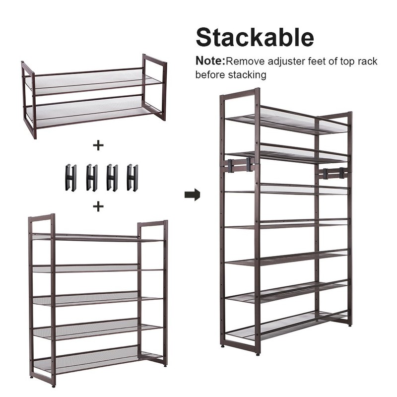 SONGMICS 5-Tier Metal Shoe Rack Adjustable to Flat or Slant