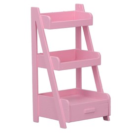 1:12 Dollhouse Flower Stands for Kids 3 Layers Hand Crafted Birch Wood Doll House Flower Shelf with Storage Drawer Pink