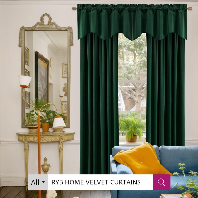 RYB HOME Scalloped Velvet Valances for Windows Decorative, Room Darkening