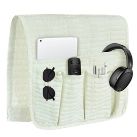 MEHIDFY Sofa Armrest Caddy, Waterproof Bedside Storage Organizer, Non Slip Armchair Pockets, Remote Control Holder for Couch, Handy Pouches with 6 Pockets for TV Remote, Phone, Magazine(White)