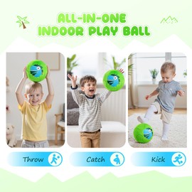 Indoor Soccer Ball for Toddlers - 7.8” Soft Plush Toys - Inflatable Play Ball with Pump for Baby Toddlers Kids 1-3 3-5 5-8 - Gift for Boys Girls Birthday (Dinosaur, Green)