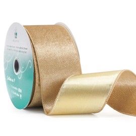 Champagne Gold Velvet with Gold Metallic Backing Wired Ribbon 2.5 Inch x 10 Yards for Christmas Tree Topper Home Decoration Wreath Gift Wrapping DIY Craft