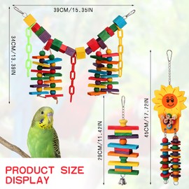 NEXT VOGUE Set of 3 Natural Wood Parrot Toys - Ideal for Small & Medium Parrots. Safe & Durable Chew Toys Promote Mental Stimulation & Beak Health. Handcrafted Bird Toys for Enriching Playtime