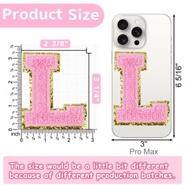 6 Pcs Large 3 Inch L Chenille Letter Patches, Iron on Letters for Fabric and Clothing, Glitter Embroidery Varsity for Letterman Jacket, Backpacks Hats, Sew or Iron on