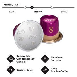 Peet's Coffee Espresso Capsules Ricchezza, Intensity 8, 10 Count Single Cup Coffee Pods Compatible with Nespresso Original Brewers