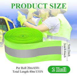 Supkiir 2 Roll Reflective Tape Total 131Ft, High Visibility Silver Sew On Reflective Fabric Strips, Safety Webbing Patch Straps Bands for Clothing Vest Night Walking Running Gear
