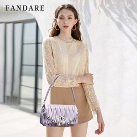 FANDARE Fashion Women's Handbag Handbag Waterproof Shoulder Bag Shoulder Bags PU Leather Tote Bag Armpit Bag for Travel Shopping Work, purple, Simple: