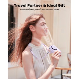 Gaiatop Mini Neck Fan, Rechargeable Handheld Desk Use, LED Power Display 3 Speed 360°Rotate Mirror for Lash Makeup, Cute Camera Design Small Portable USB Fans Personal Cooling Travel Essentials