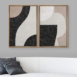 SIGNWIN Framed Canvas Print Wall Art Set Mid-Century Modern Polygon Landscape Abstract Shapes Illustrations Modern Art Decorative Contemporary for Living Room, Bedroom, Office - 24"x36"x2 Natural