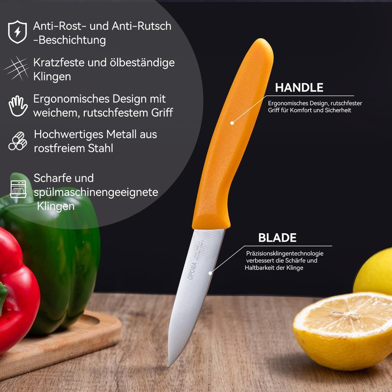 OPOLIA Paring Knife Set of 6,Stainless Stee,Straight Edge,PP Handle,Color