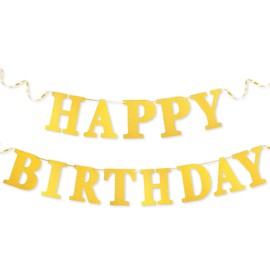 Birthday Banner, Glitter Happy Birthday Banner Shiny Birthday Banner Party Decorations for Girls Boys Women Men Party Favor Decoration Supplies (Gold)