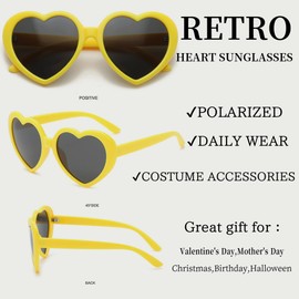 Polarized Heart Shaped Sunglasses for Women Girls Retro Oversized Sun Glasses Cute Eyewear(Yellow/Grey)