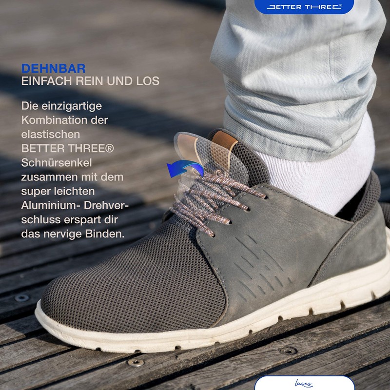 BETTER THREE Laces, elastic laces, round with aluminium twist closure,