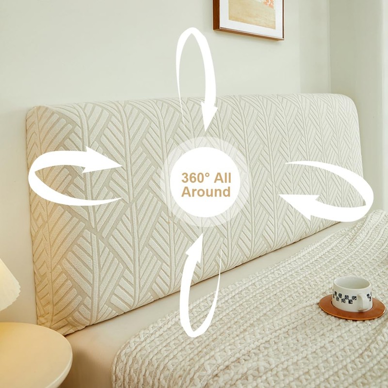 W WWEENUO Stretch Bed Headboard Covers, Jacquard Fabric Headboard Slipcover,