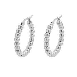 Edforce Stainless Steel Beads Hoop Earrings (27mm) (Silver)