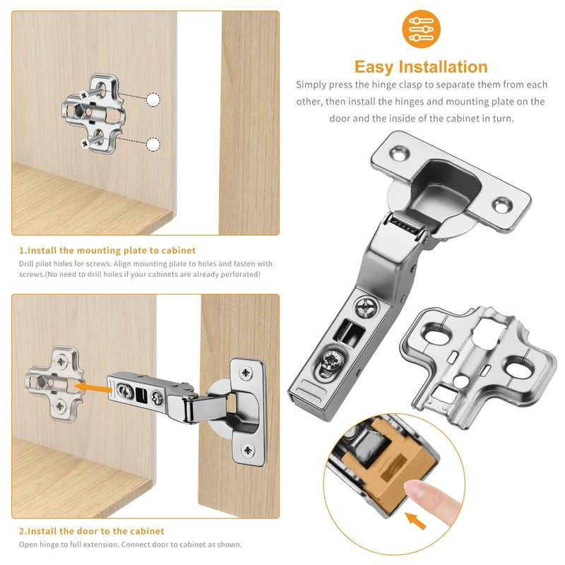Chibery 2 PCS Inset Soft Close Hinges, Clip ON Plate