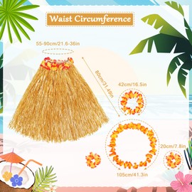 Fighting to Achieve 5pcs/set 31in Hawaiian Hula Grass Skirt for Women Matching Elastic Multicolor Flowers Costume for Adults Luau Tropical Beach Party