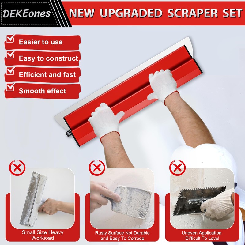 DEKEones Drywall Skimming Blade Set, Stainless Steel 10",16" & 24"