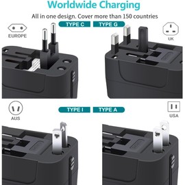 Zinalop Travel Adapter, Universal Power Adapter Wall AC Power Plug with Type-C and USB-A Charging Ports for USA EU UK AUS Mobile Phones, Tablets, Laptops, MP3s and Shavers